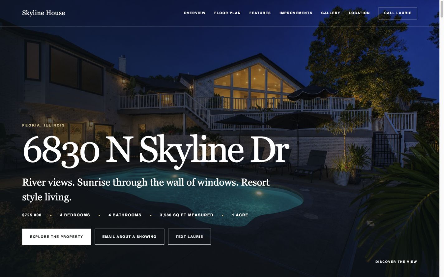 Skyline property website opening view on a Mac desktop