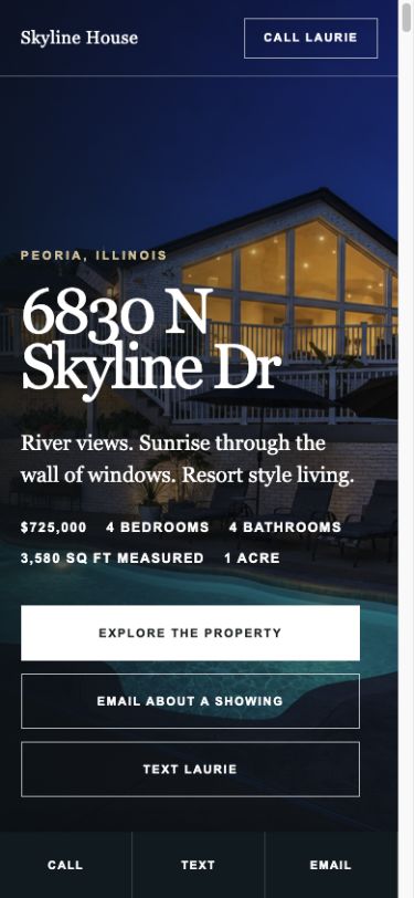 Skyline property website opening view on an iPhone